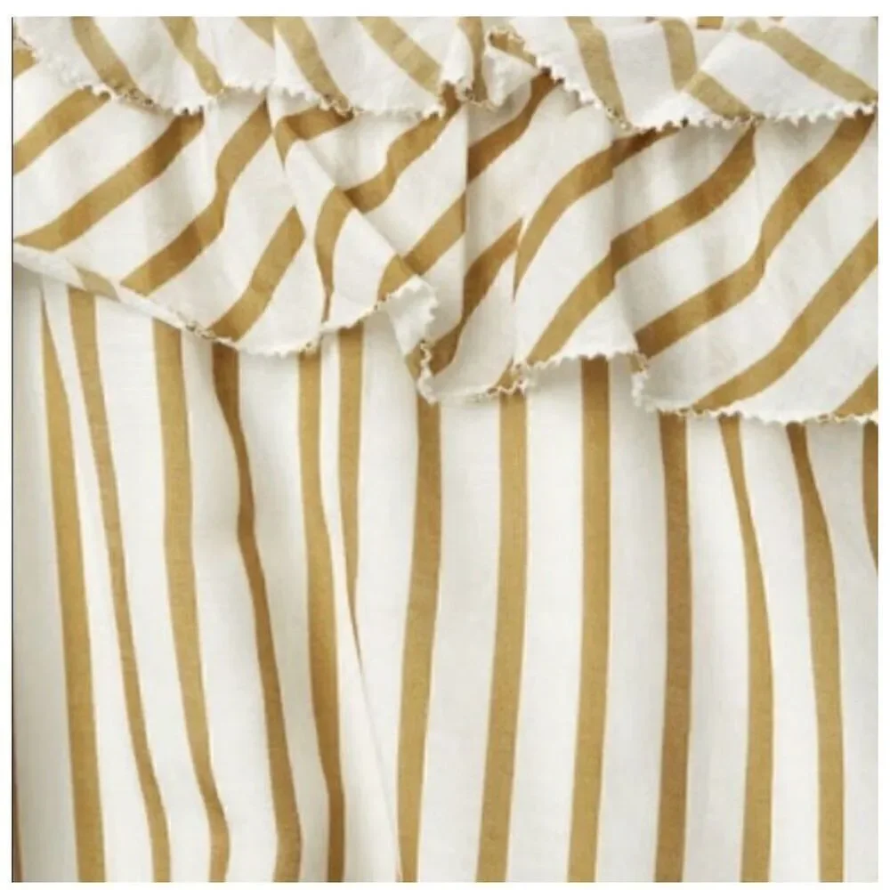 Robert Rodriguez XS Tiered Midi Dress Gold White Stripe Coastal Lagenlook New
